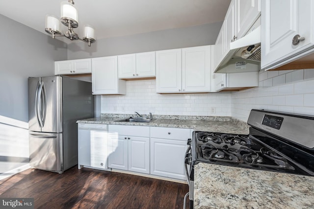 kitchen with white cabinetry, stainless steel appliances, dark wood-type flooring, and sink