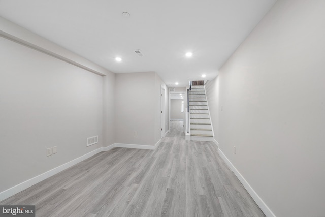 interior space with light hardwood / wood-style floors