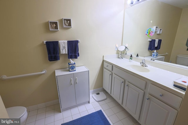 bathroom featuring vanity, toilet, and tile patterned flooring