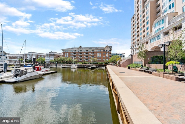 view of dock featuring a water view