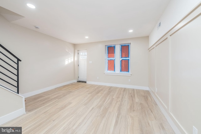 interior space with light hardwood / wood-style flooring