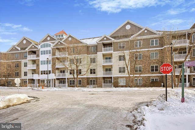 view of snow covered property