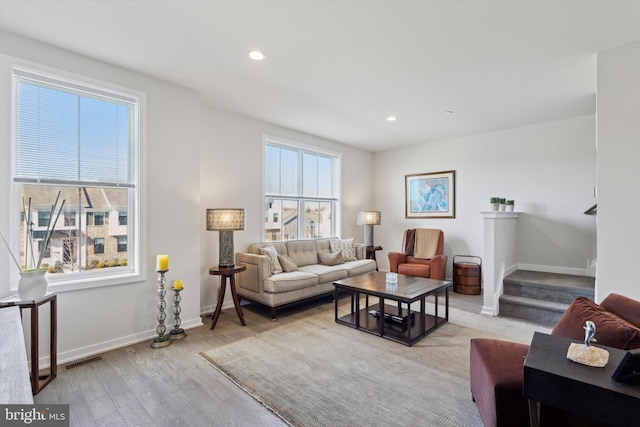 living room with light wood-type flooring