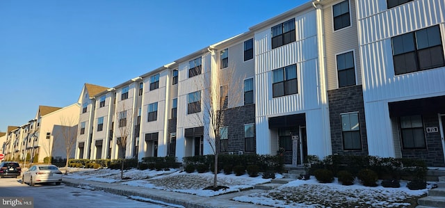 view of snow covered property