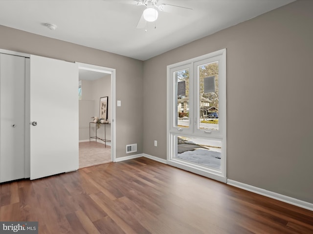 interior space featuring ceiling fan and hardwood / wood-style floors