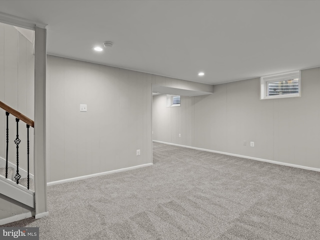 basement featuring carpet flooring