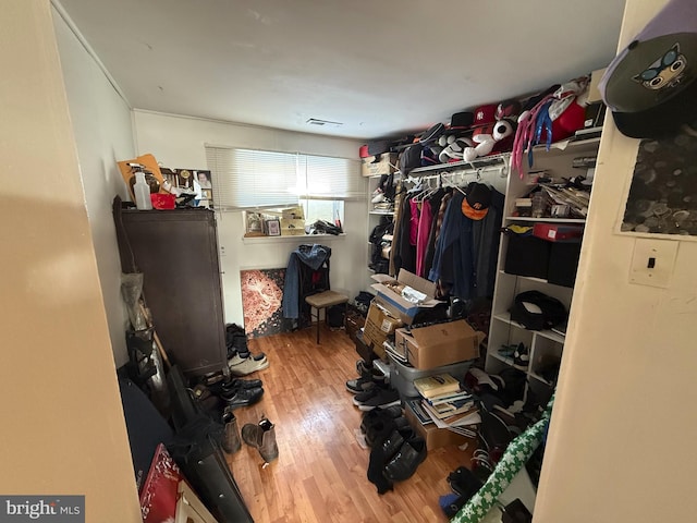 spacious closet featuring hardwood / wood-style flooring