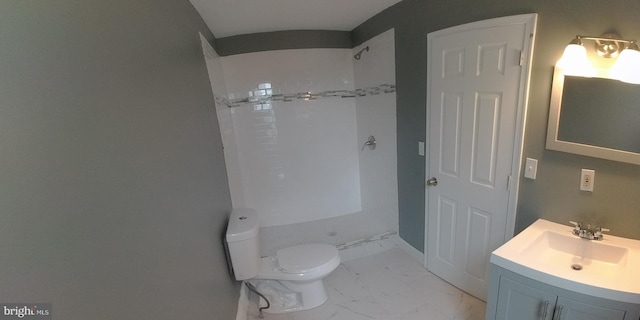 bathroom with vanity, a shower, and toilet