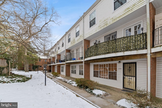 view of snow covered building