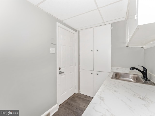 clothes washing area featuring dark hardwood / wood-style flooring and sink