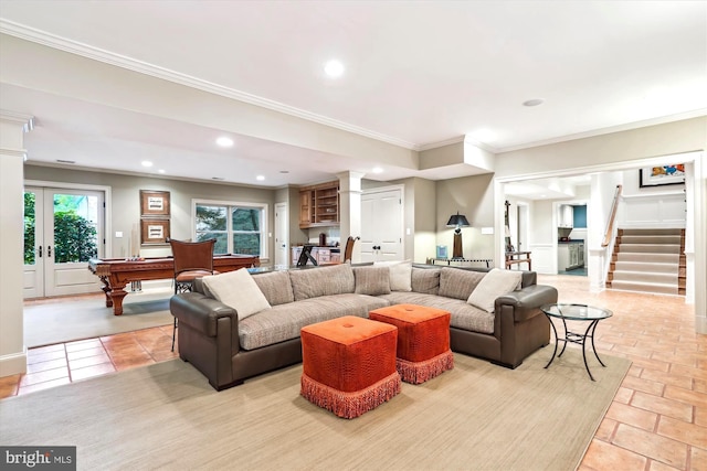 living room featuring ornamental molding