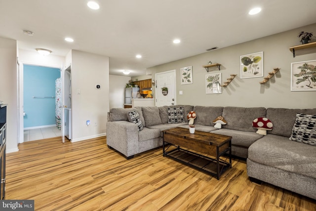 living room with light hardwood / wood-style flooring