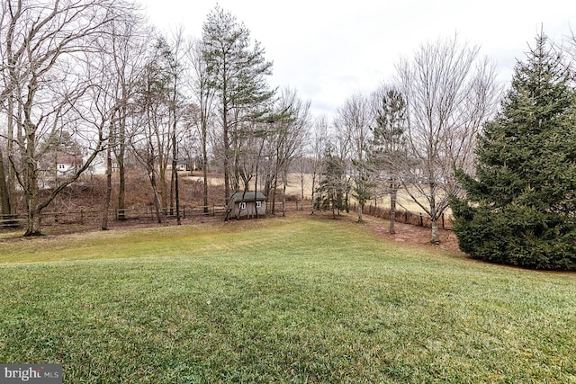 view of yard featuring a rural view and a shed