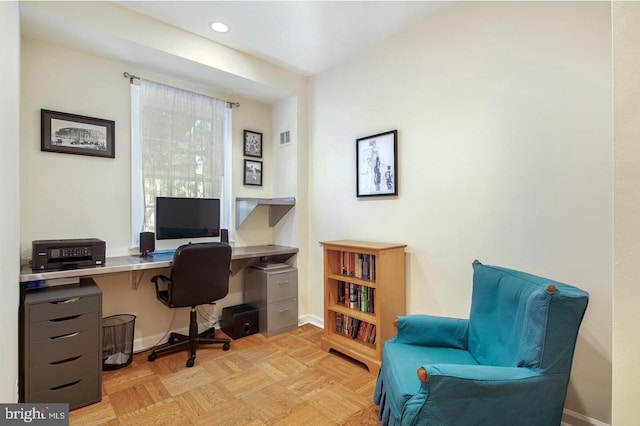 office featuring light parquet floors