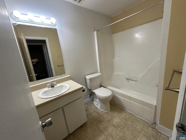 full bathroom featuring vanity, shower / tub combination, and toilet