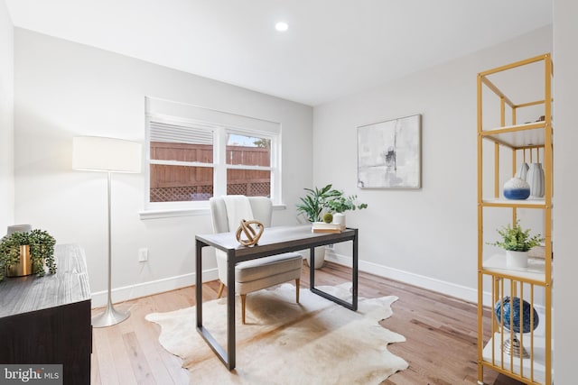 office area featuring light hardwood / wood-style floors