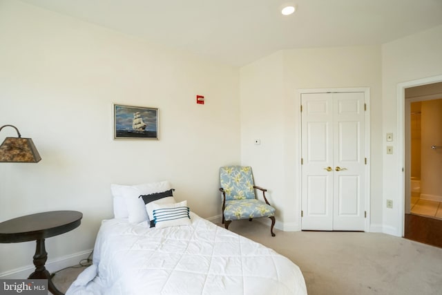 bedroom featuring carpet floors and a closet