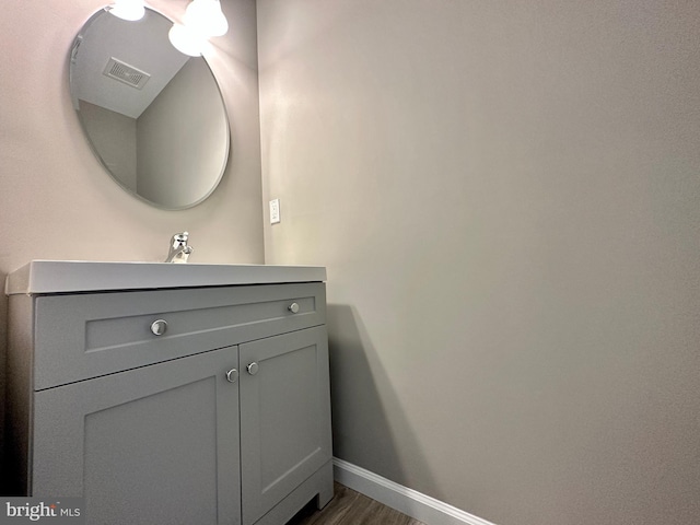 bathroom with vanity and wood-type flooring