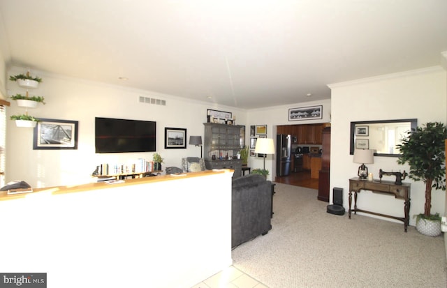 living room featuring ornamental molding