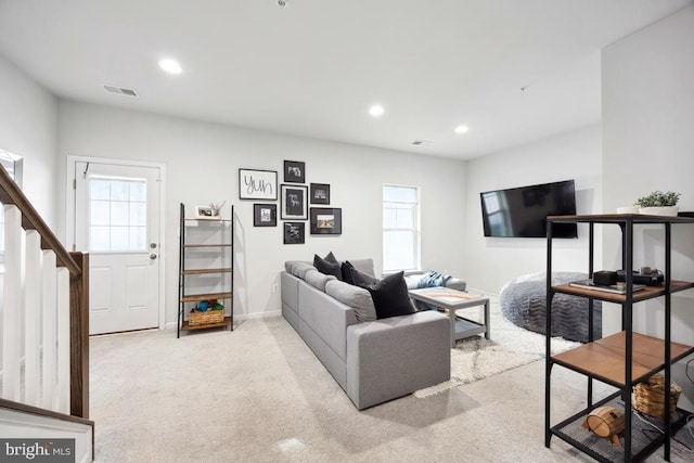 carpeted living room with a wealth of natural light