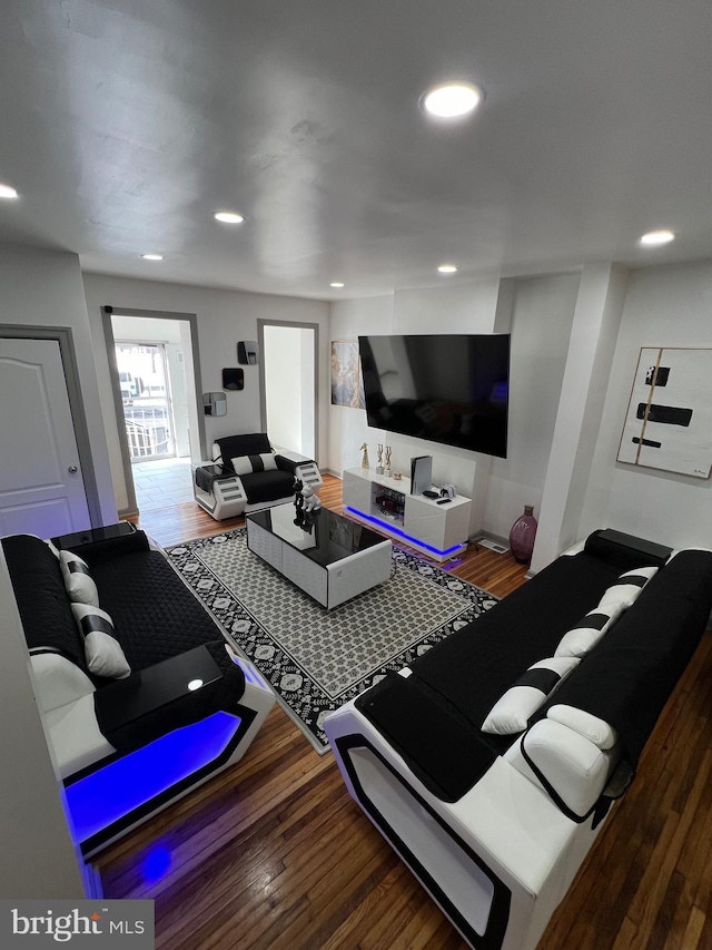 living room with hardwood / wood-style floors