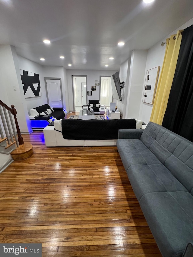 living room with hardwood / wood-style flooring