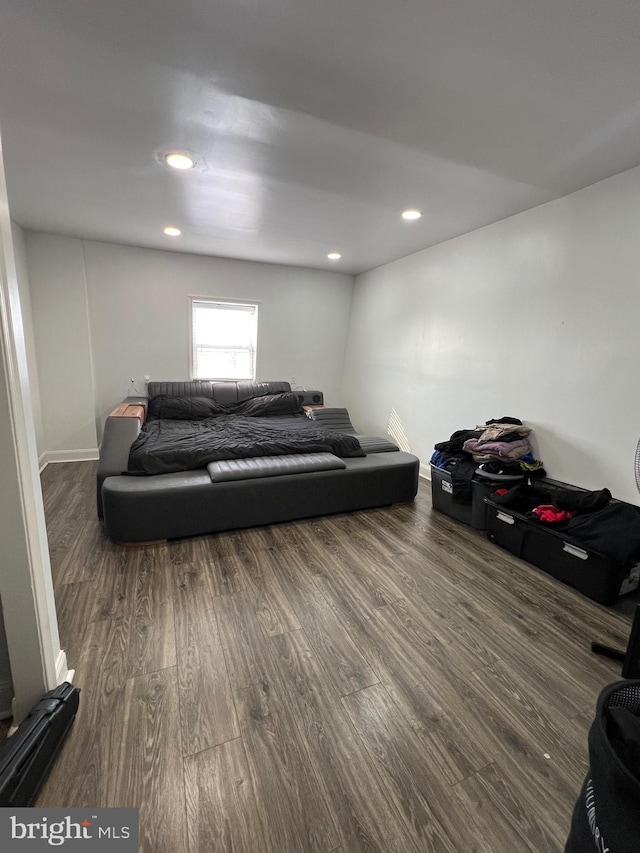 living room with dark hardwood / wood-style flooring