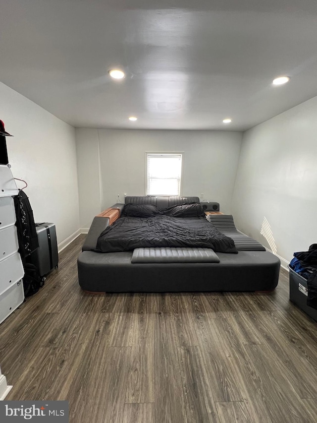 living room with dark wood-type flooring