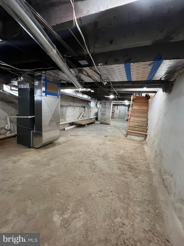 basement with heating unit