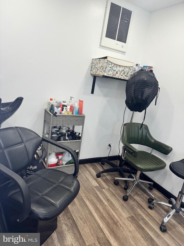 office area with wood-type flooring