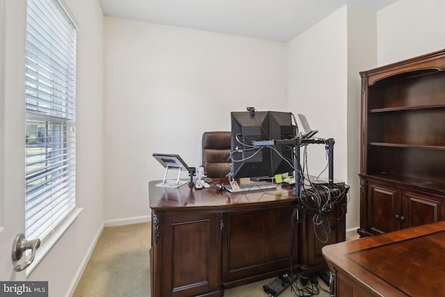 view of carpeted home office