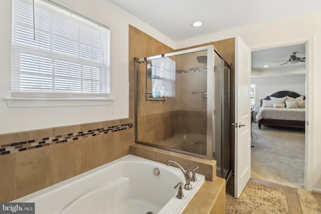 bathroom with independent shower and bath