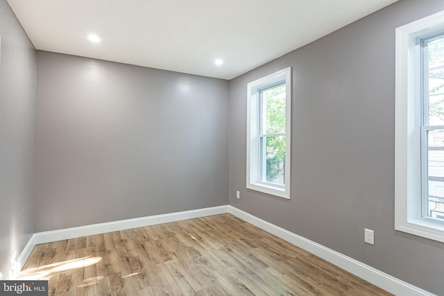 spare room with light hardwood / wood-style flooring and a wealth of natural light