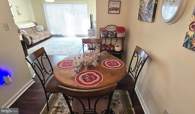 dining space featuring dark wood-type flooring