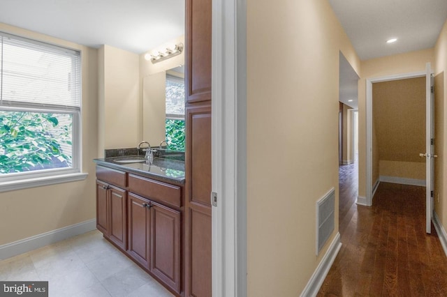 hall with sink and a wealth of natural light