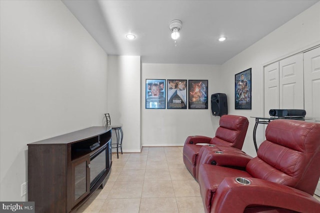 view of tiled home theater room