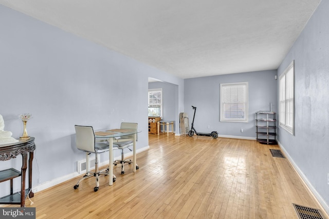 interior space featuring a wealth of natural light and light hardwood / wood-style floors