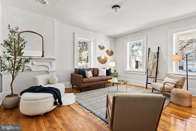 living room with wood-type flooring and a wealth of natural light