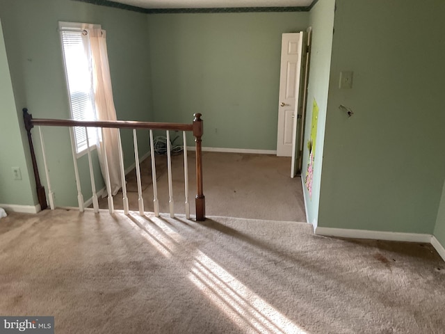 unfurnished room with crown molding and carpet