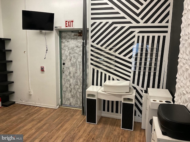 interior space with dark wood-type flooring