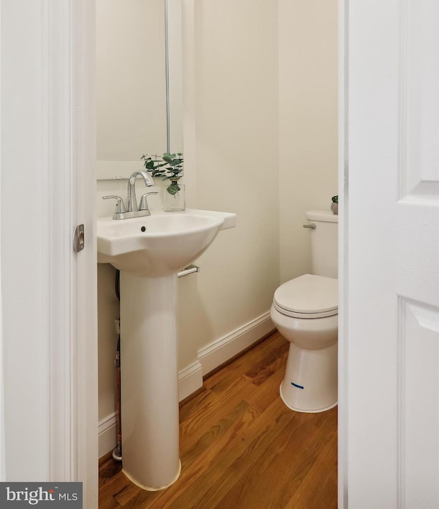 bathroom with hardwood / wood-style flooring and toilet