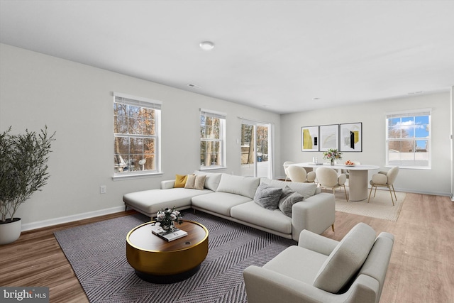 living room featuring light wood-type flooring