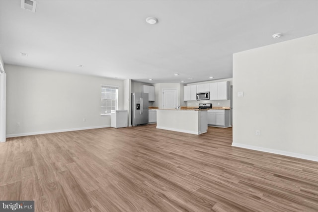 unfurnished living room with light hardwood / wood-style floors