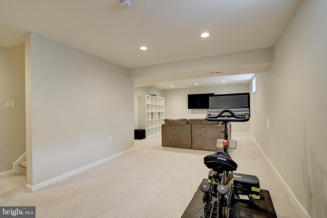 workout area featuring carpet floors