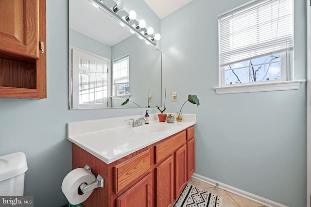 bathroom with tile patterned floors, toilet, and vanity