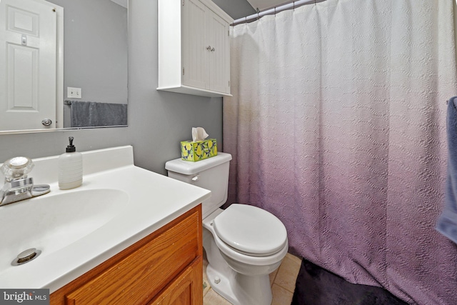 bathroom featuring tile patterned flooring, vanity, and toilet