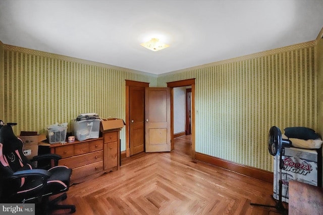 office space featuring light parquet flooring