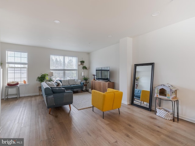 living room with light hardwood / wood-style floors