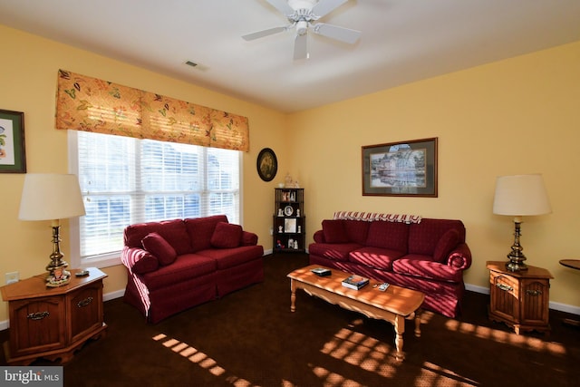 living room featuring ceiling fan