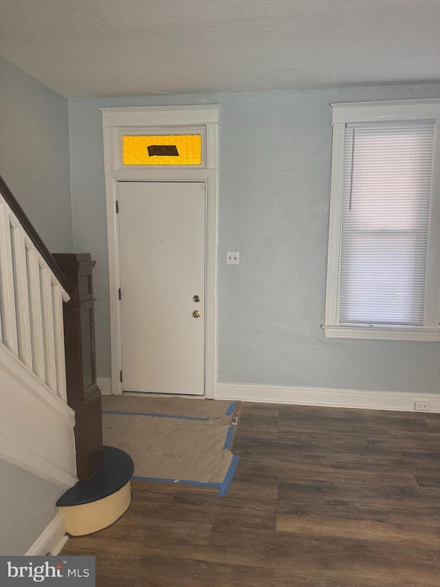 foyer entrance featuring dark hardwood / wood-style floors